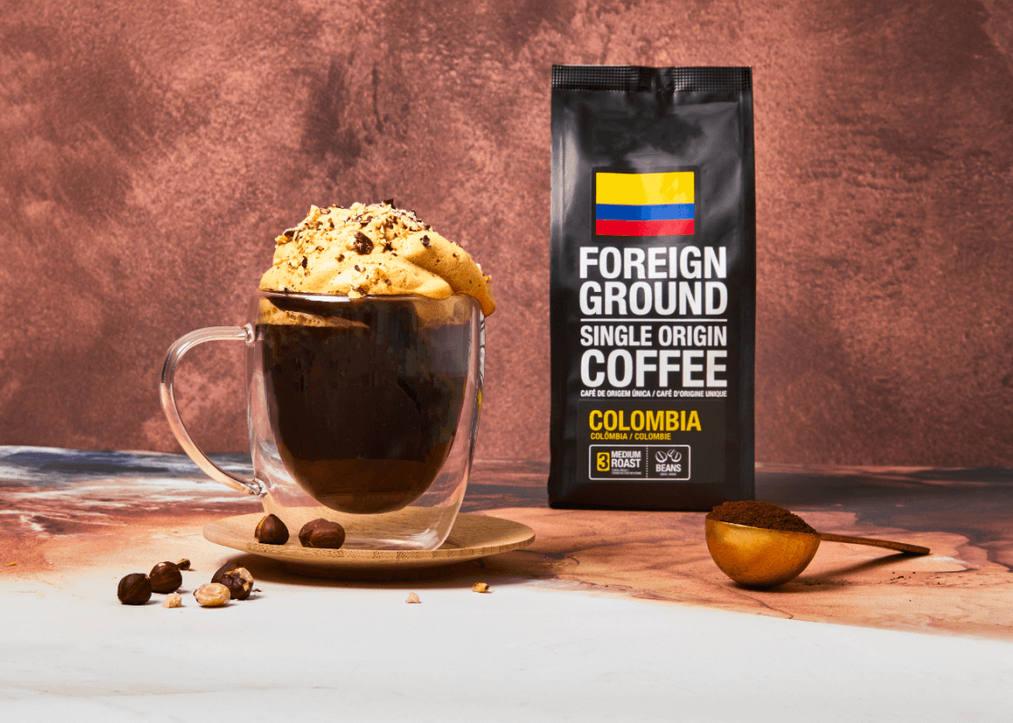Make the Ultimate Hazelnut Latte recipe by Checkers with Foreign Ground Single Origin Coffee Beans and Nutella.